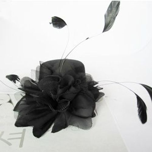 Chapeau Black Sugar Bibi Mini Petit Chapeau Fleur Dentelle Noir Plume Barrette Pince Cheveux