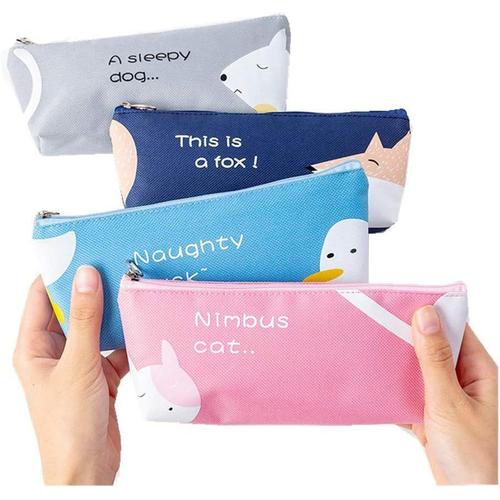 Lot De 4 Trousse Scolaire Crayon Fille Garcon Ado Grande Capacite Original Animaux Chat Ours Sac Organiseur Fourniture Scolaire Kawaii Fun Etudiant College Lycee