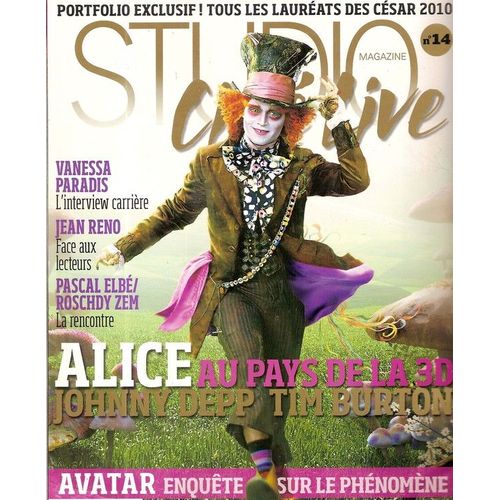 Studio Ciné Live  N° 0014 : Alice Au Pays Des Merveilles, Johnny Depp, Tim Burton, Vanessa Paradis (Interview) Avatar, Jean Reno, Pascal Elbé, Roschdy Zem, Jean Dujardin, Christophe Lambert
