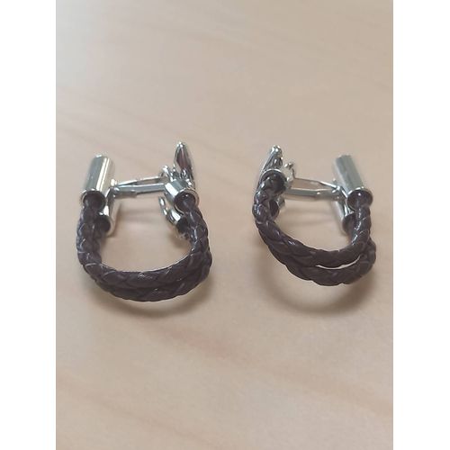 Boutons De Manchettes Alliance De Cuir Et De Métal Argent Pour De L'originalité