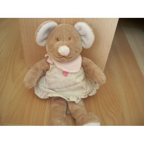 Doudou Souris Noukies (Noukie's) Robe Beige Et Bandana - Foulard Rose