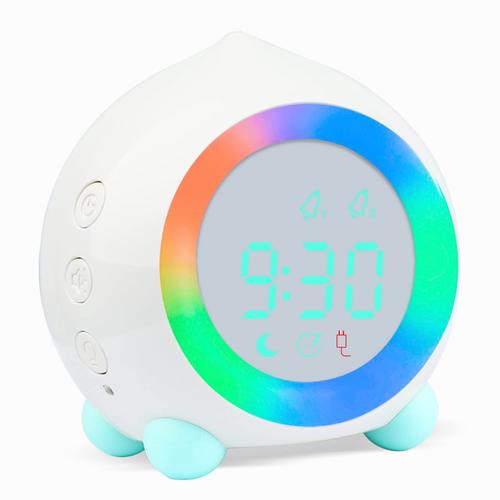 Ayybboo Réveil Enfant Lumineux LED Numerique Lampe Réveil Veilleuse Fille Garcons Jour Nuit Enfant Volume Réglable Snooze Réveil en USB Charge¿Blanc¿