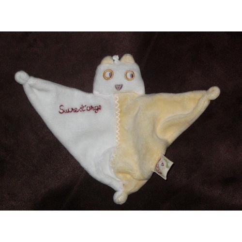 Doudou Triangle Jaune Et Blanc Hibou Plat Sucre D'orge