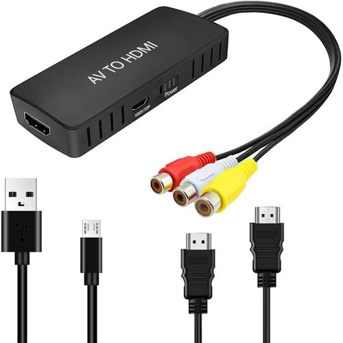 Convertisseur RCA vers HDMI 1080P Composite CVBS AV vers HDMI Adaptateur Vid¿¿o Audio Convertisseur avec Cable HDMI pour N64/PS2/PS3/Xbox/SNES/WII/WII U/VHS/VCR/DVD, Prise en charge PAL/NTSC