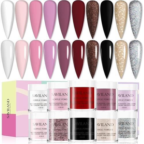 Acryl Powder For Nails - Set D'ongles En Acrylique De 10 Couleurs S¿¿Rie Bourgogne Professionnelle Color¿¿E Pour L'extension Des Ongles En Acrylique Aucune Lampe ¿¿ Acrylique Nagelset Complet 