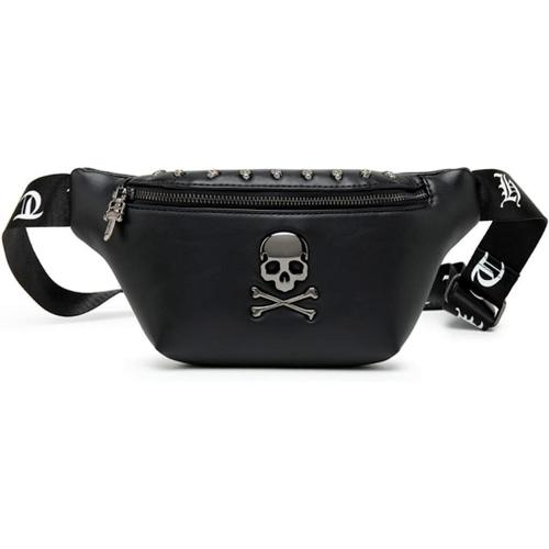 Sac banane pour femme en cuir noir avec motif t¿¿te de mort - Sac banane tendance pour promener le chien, festival, randonn¿¿e, voyage, vacances, Skull-2., Taille unique, Mode