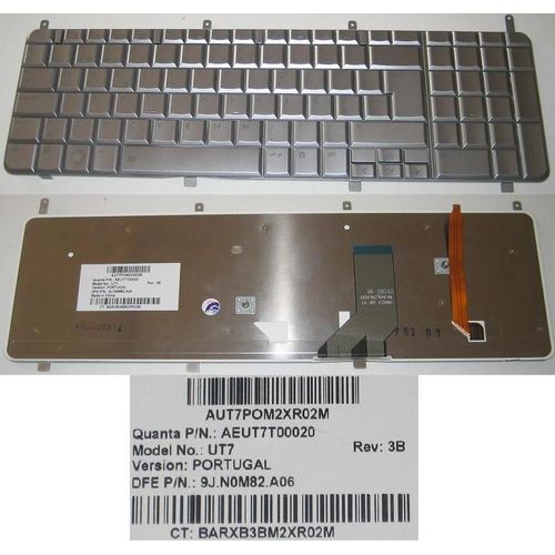Clavier Qwerty Portugais / Portuguese Pour HP Pavilion HDX X18 X18T HDX18 Series, Gris Clair / Silver, Model: UT7, P/N: 9J.N0M82.A06, AEUT7T00020 - Backlit