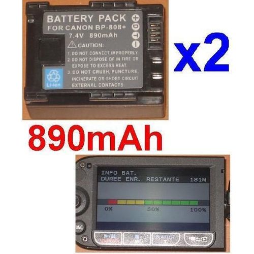 2 Batteries 890mAh Pour Canon  BP-808+ BP-808 BP808+ BP808 Vixia FS10, FS100 FS11