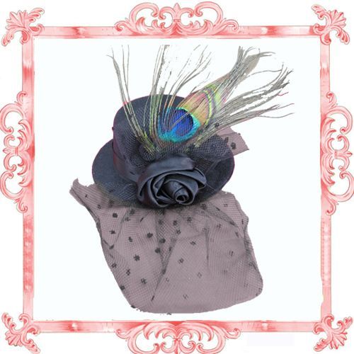 Chapeau Black Sugar Bibi Mini Petit Plume Pan Chapeau Dentelle Noir Barrette Pince Cheveux