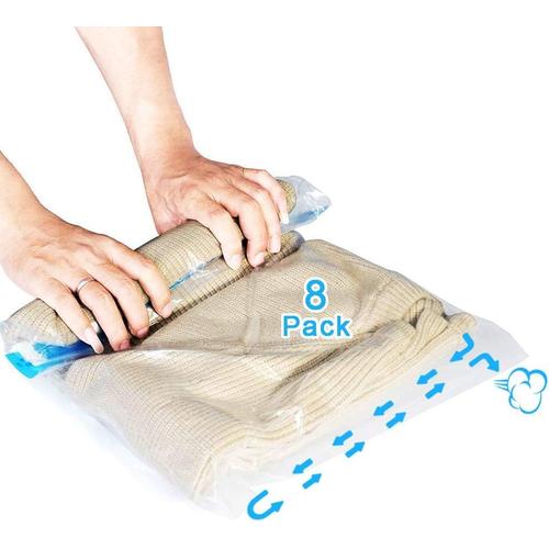 Sacs de Rangement Sous Vide de Voyage, 8 Pack (4 * 40x60cm,4 * 50x70cm) Housse Sac de Compression Réutilisables Pour Vetement,Pas Besoin de Pompe et Sans Vide pour Vêtements