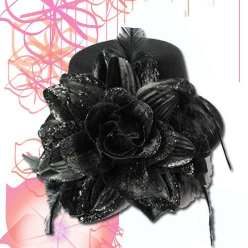 Chapeau Black Sugar Bibi Mini Petit Chapeau Fleur Dentelle Noeud Papillon Noir Barrette Pince Cheveux
