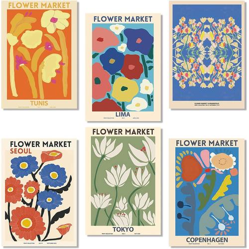 6 Pcs Images de Fleurs ¿¿l¿¿gantes A4, Flower Market Poster Vintage Poster Art Prints Salon Mur Photos pour la D¿¿coration de La Chambre (Sans Cadre)