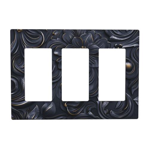 Black Gold Embossed 3 Gang Toggle Light Switch Cover Decorative Switch Plates and Outlet Covers Wall Plates for Electrical Kitchen Home Office Art Decor