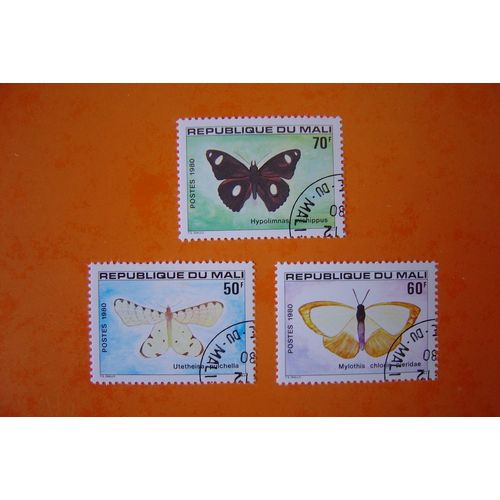 3 Timbres Papillons Du Mali
