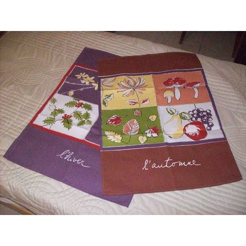 Torchons 100 % Coton - Motif Automne/Hiver - Lot De 2