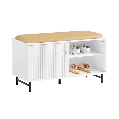 Banc À Chaussures, Banc De Rangement, Meuble Bas Entrée Sur Pieds Avec Coussin Rembourré, Fsr116-W