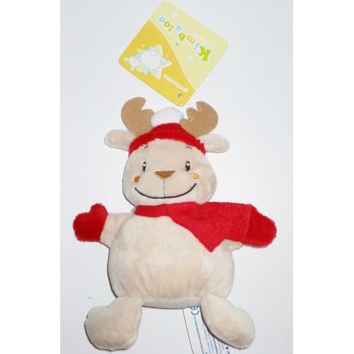 Doudou Peluche Renne Cerf Marron Écharpe Rouge 16 Cm