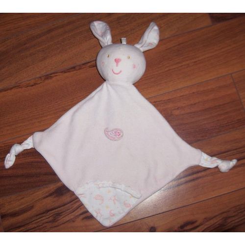 Doudou Lapin Rose Plat Sucre D'orge Motifs Cashmeere
