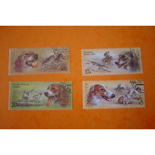 4 Timbres U.R.S.S  Chiens De Chasse
