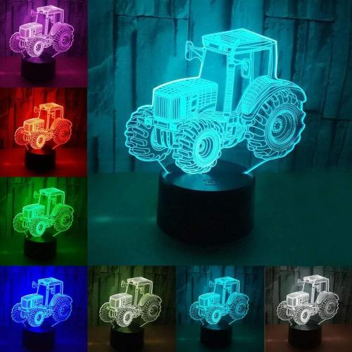 Veilleuse Led 3d Illusion Touch Control Lampe De Bureau Veilleuse Avec Base En Forme De Tracteur 7 Couleurs Pour Enfants