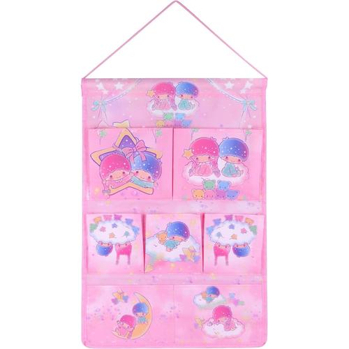 Anime Little Twin Star Door Sac de Rangement Mural Kiki Lala Pink Room Decoration Placard Sac de Rangement Suspendu avec 7 Poches