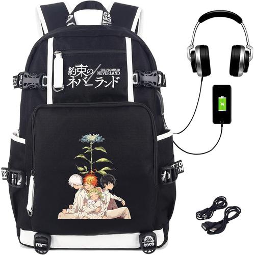 Anime The Promised Neverland Sac ¿¿ Dos Imprim¿¿ Cosplay Sac ¿¿ Dos Cartable D'¿¿cole avec Port de Charge USB