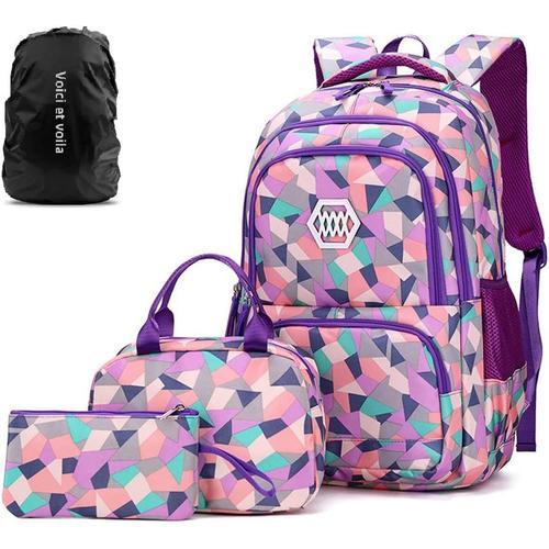 Raincover Offert 4pcs Sac ¿¿ Dos Fille Cartable ¿¿ Dos Enfant Grand Sac Scolaire Ecolier Cartable Fille Primaire Violet 33 * 24 * 48cm