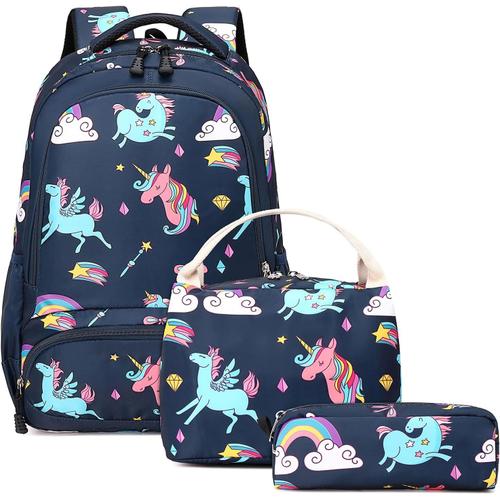 Filles Cartable Licorne Sacs ¿¿ Dos pour Enfant Sacs Scolaires Cartable l'¿¿tudiant 3 en 1 Sets de Sacs Scolaires Primaire avec Sac Isotherme Repas + Trousse