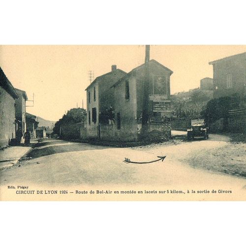 Carte Postale Ancienne, France, Rhône ( 69 ), Circuit De Lyon 1924, Route De Bel Air En Montée En Lacets À La Sortie De Givors