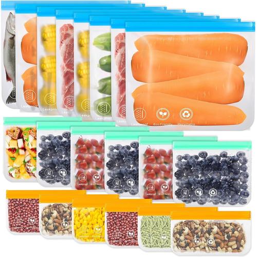 20 Pcs Sac Congelation Réutilisable, 3 Tailles Sachet Conservation Alimentaire Peva Avec Zip, Sacs De Rangement Étanche Pour Fruits Légumes Viandes Sandwich