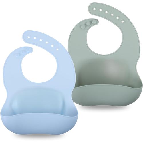 2 Pcs Bavoir B¿¿B¿¿ Silicone, Bavoir Silicone Souple Lavable Imperm¿¿Able Bavoir Pour B¿¿B¿¿, Bavoir Recuperateur B¿¿B¿¿ Avec Bouton R¿¿Glable Pour Tout-Petits