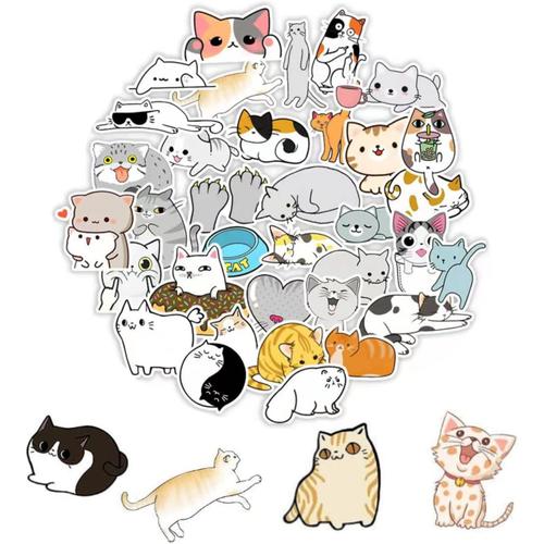 Autocollants Animaux Autocollants Chat,100 Pièces Graffiti Vinyle Autocollants Animaux Stickers Chat pour Bouteilles d'eau Autocollants de Chat de Dessin Animé pour Laptop Bagage