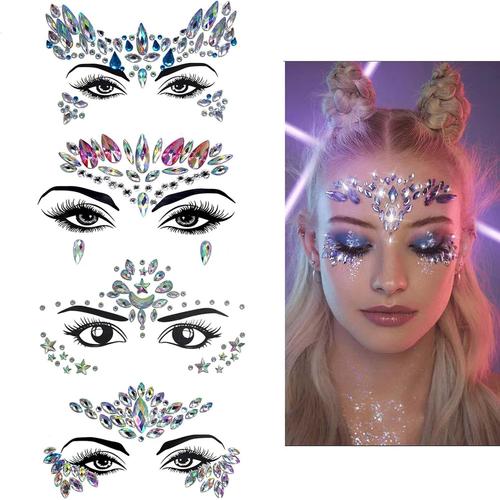 Autocollant De Visage 4 Pcs Gemmes Du Visage Strass Autocollant,Gemmes De Visage Bijoux Autocollants Strass Bijoux Strass Pour Festivals D¿¿Corations Tatouages Temporaires Pour Le Corps Auto-Adh¿¿Sif 