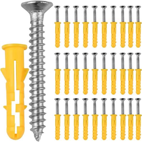 200 Pi¿¿ces 6 * 30 Mm Fixations Pour Plaques De Platre, Chevilles Et Vis Pour Plaques De Platre, Long Manche, Vis ¿¿ T¿¿te Frais¿¿e Pour Tuyau D'expansion (100 Pieds + 100 Vis)