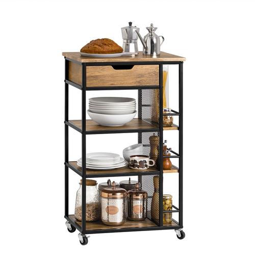 Sobuy Desserte De Cuisine Roulante Chariot De Service Meuble De Rangement À Roulettes Multifonctionnel Avec 1tiroir, 3 Etagères Et Etagères Latérales, 50x37x87 Cm, Fkw99-N