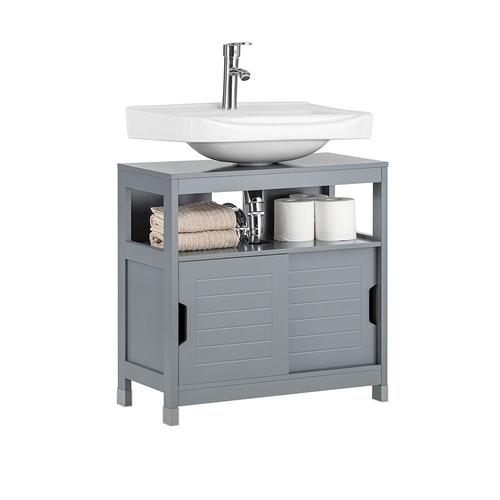 Sobuy Frg128-Sg Meuble Sous-Lavabo Meuble De Salle De Bain Vasque - 1 Étage Et 2 Portes Coulissantes - Gris