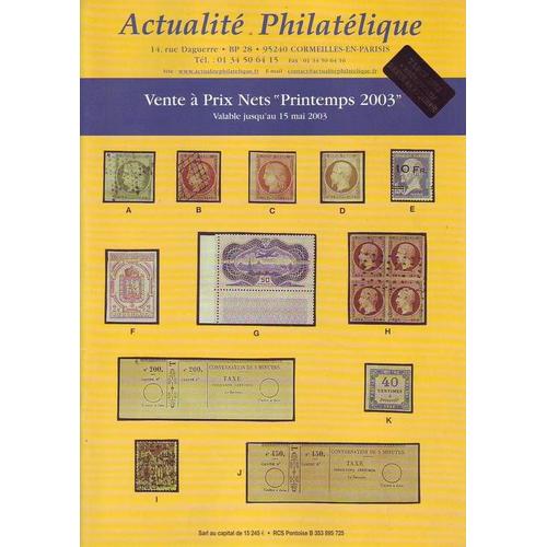 Actualité Philatelique Hors-Série N° 0 : Ventes À Prix Nets " Printemps 2003 "