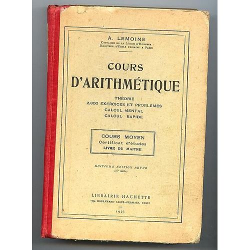 Cours D'arithmetique, Cours Superieur, Livre Du Maitre