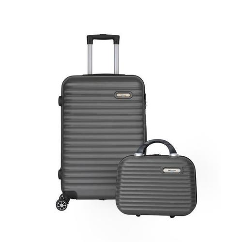 Set de valise moyenne 65cm 4 roues + Vanity trousse de toilette pied de maintien en ABS Rigide -Classiq - Trolley ADC (Anthracite)