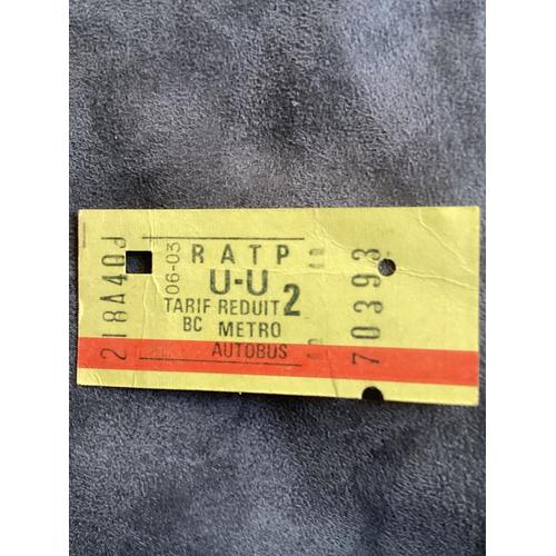 Ticket De Métro Vintage Tarif Réduit Ratp Métro Autobus