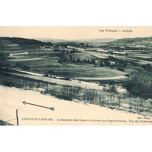Carte Postale Ancienne, France, Rhône ( 69 ), Circuit De Lyon 1924, La Descente Des Esses Aux Sept Chemins, Vue Des Tribunes, Arrivée
