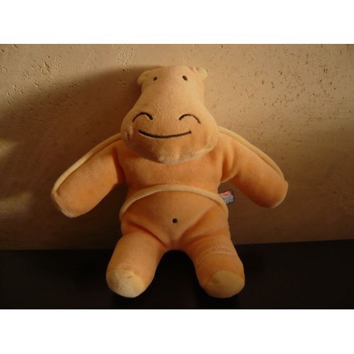 Doudou Hippopotame Orange Jaune - Sucre D'orge - 22 Cm
