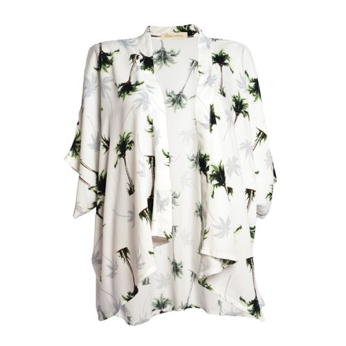 Kimono Blanc De Plage Motifs Palmiers - Gl Boutik