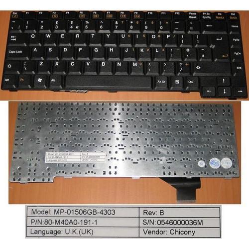 Clavier Qwerty UK Pour CLEVO M400A D400 D400V D610S D620 D700 5800D 5820D 5820N, Alienware Area-51M 5600 5600D Series, Noir / Black, Model: MP-01506GB-4303, P/N : 80-M40A0-191-1