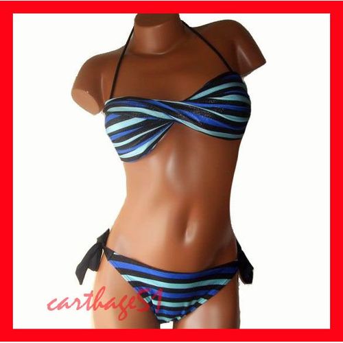 Maillot De Bain Femme Bikini Deux 2 Pièces Bandeau Rayures Multicolores - S 36 M 38 L 40 Xl 42 Maillots Bains