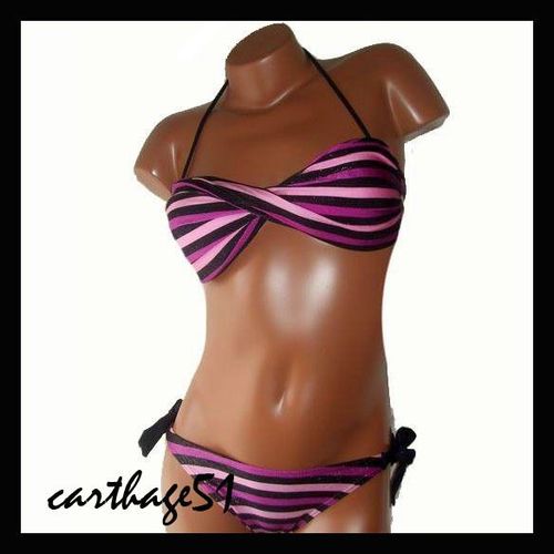 Maillot De Bain Femme Bikini Deux 2 Pièces Bandeau Rayures Multicolores - S 36 M 38 L 40 Xl 42 Maillots Bains