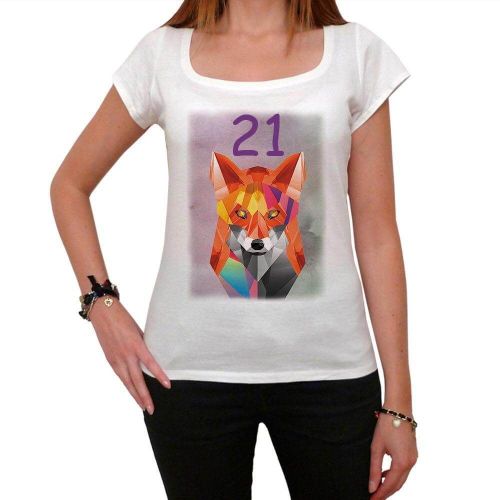 Femme Tee-Shirt Renard Géométrique 21 - Geometric Fox 21 - 21 Ans T-Shirt Graphique Idée Cadeau 21e Anniversaire Vintage Année 2003 Nouveauté