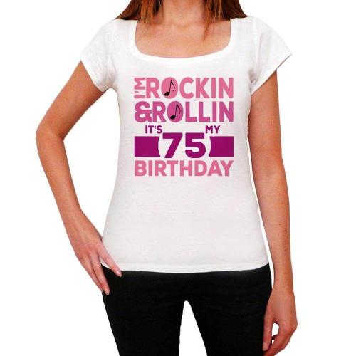 Femme Tee-Shirt Rockin' & Rollin' C'est Mon Anniversaire 75 - Rockin' & Rollin', It's My Birthday 75 - 75 Ans T-Shirt Graphique Idée Cadeau 75e Anniversaire Vintage Année 1949 Nouveauté