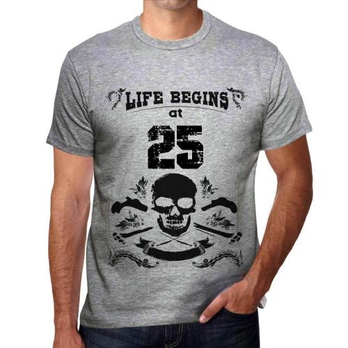 Homme Tee-Shirt La Vie Commence À 25 Ans - Life Begins At 25 - 25 Ans T-Shirt Graphique Idée Cadeau 25e Anniversaire Vintage Année 1999 Nouveauté