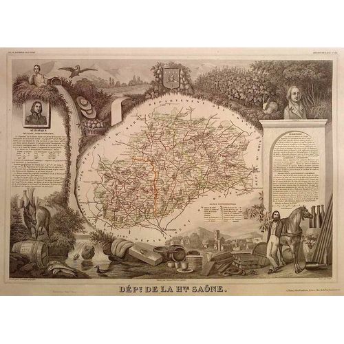 Rare Superbe Grande Carte Departement Haute Saone Vesoul Gray Lure 1852